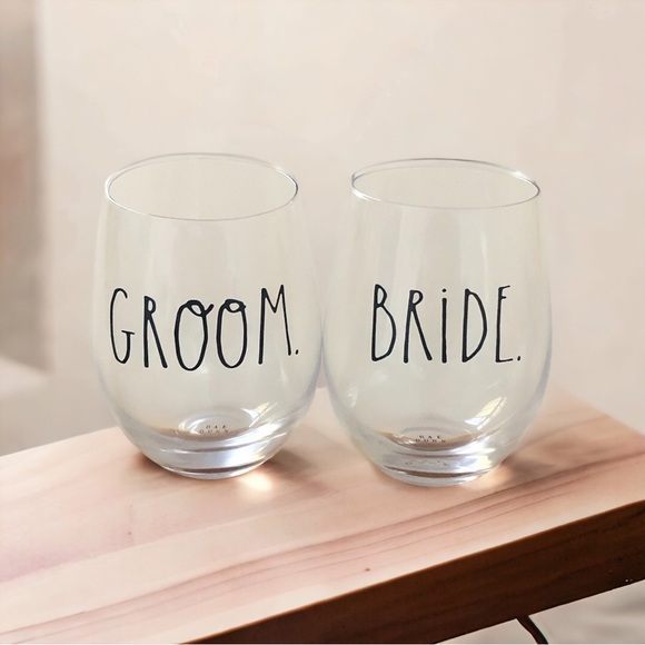 Rae Dunn BRIDE & GROOM Wine Glass Set - Picture 1 of 5